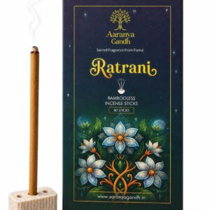 Ratrani Bambooless Incense Sticks, Charcoal & Chemical Free, Forest Inspired Fragrance, with Dhoop Holder (Medium, ratrani)